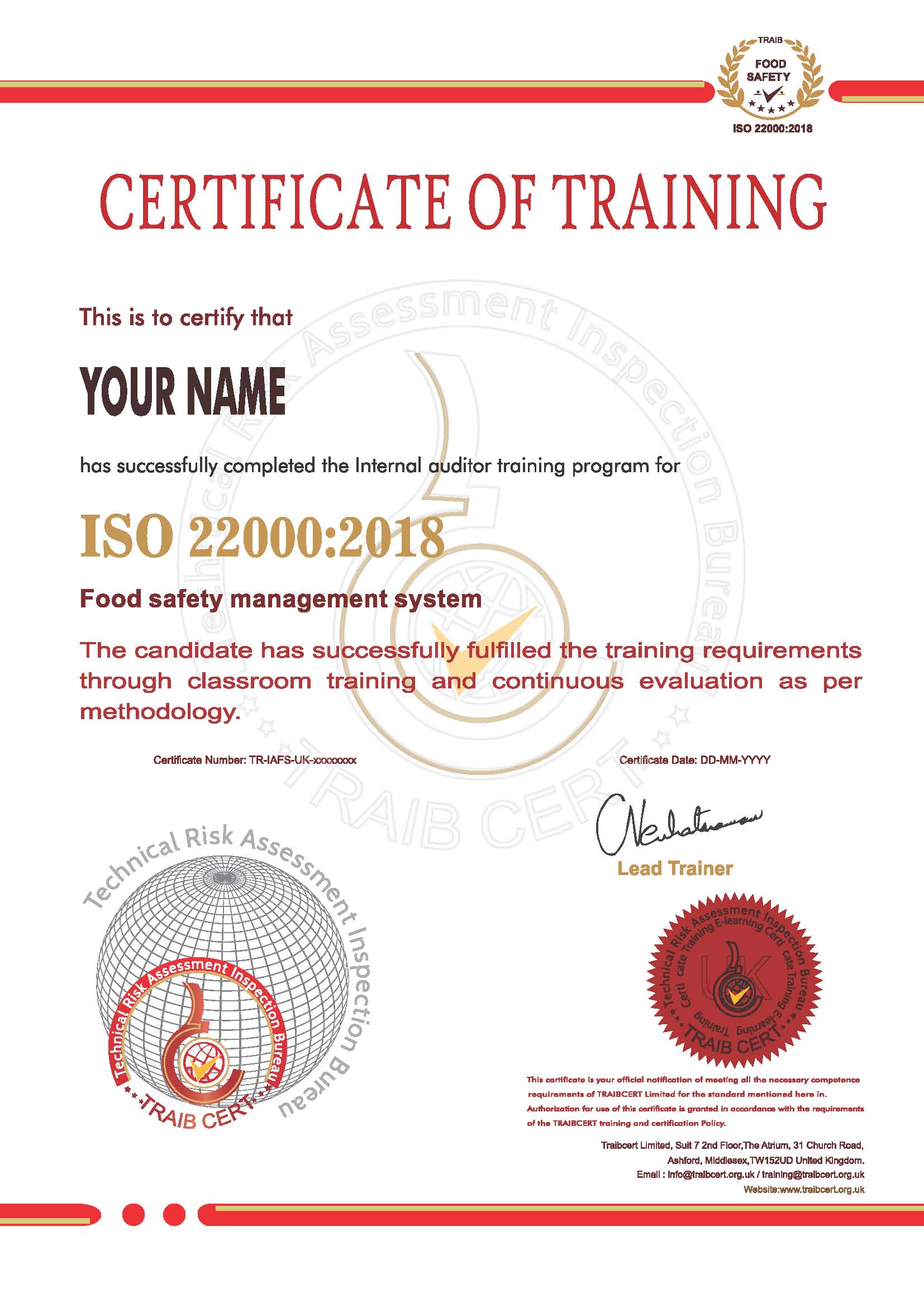 ISO 22000:2018 Internal Auditor online Training module elearning in
